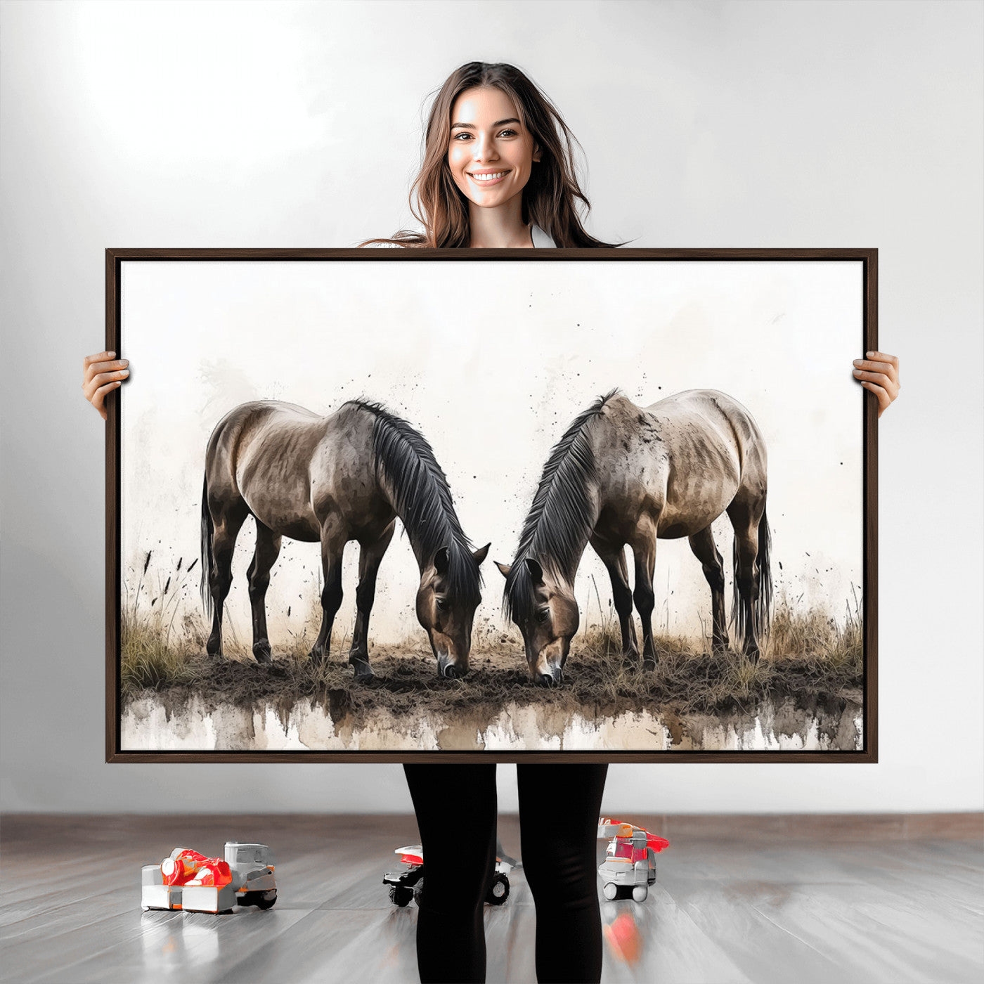 71729-MGV-CV-36X24-Chines Ink Style Horses Wall Art Canvas Print