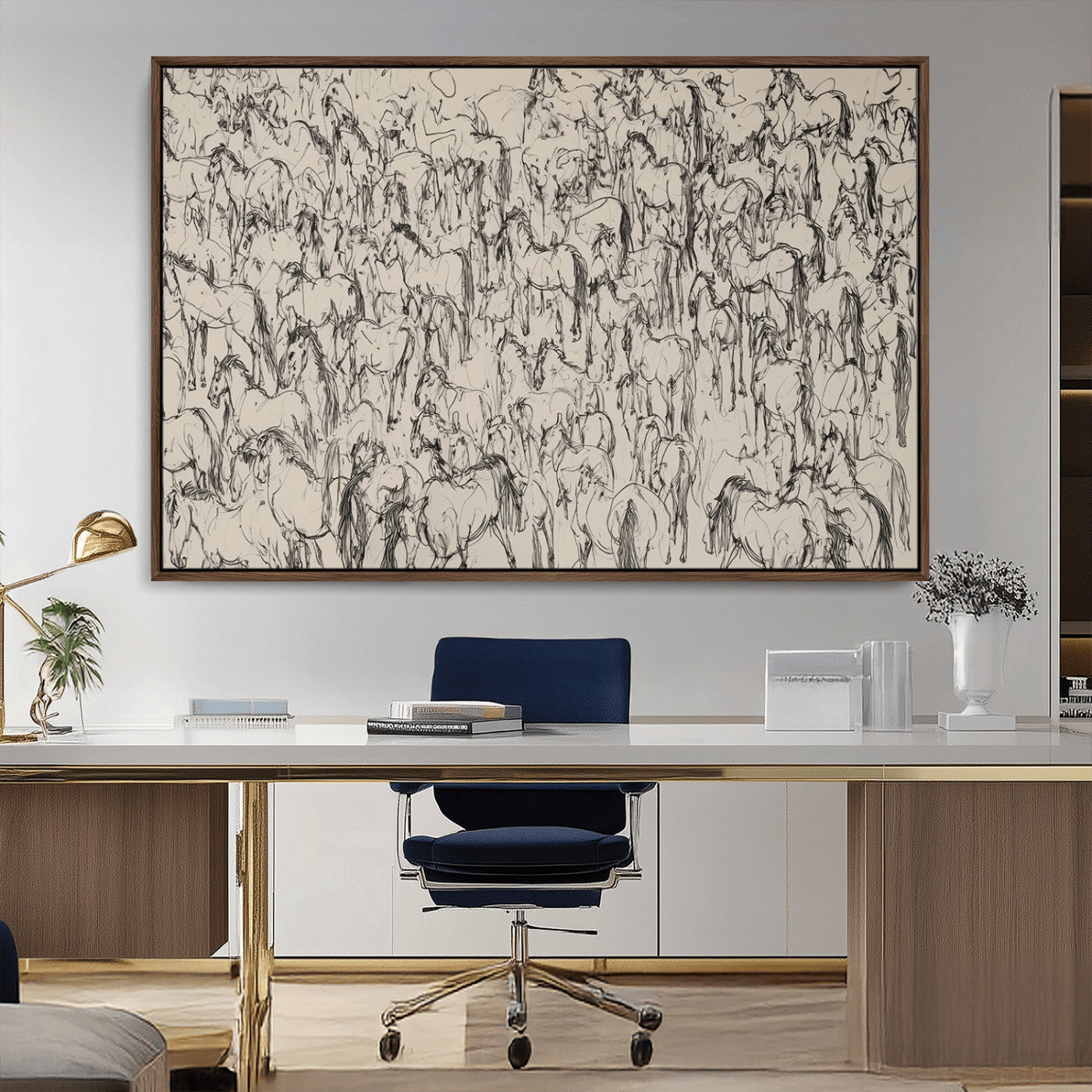 25718-MGV-CV-36X24-Abstract Horse Sketch Wall Art | Ready to Hang and Framed | Farmhouse Wall Decor for Living Room or