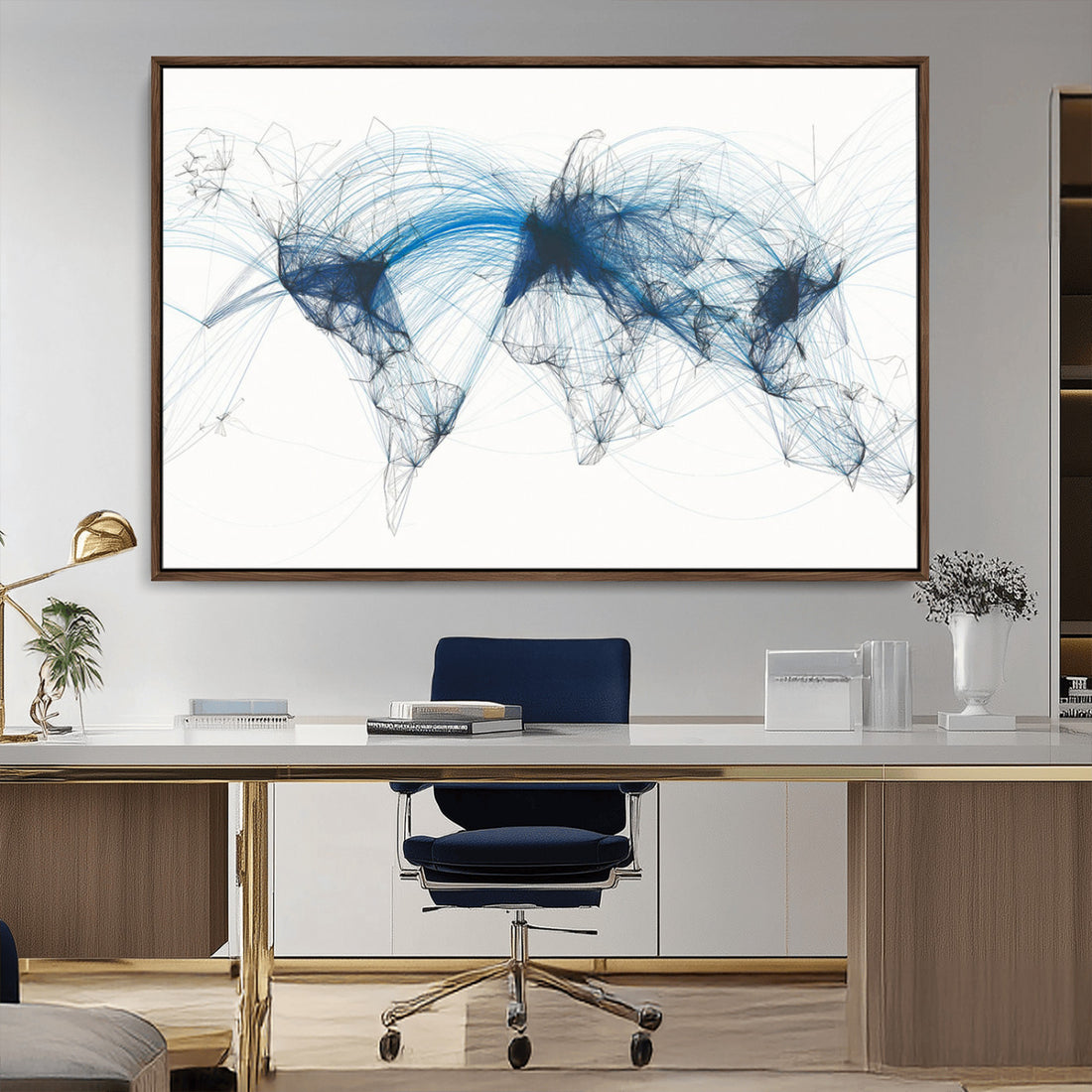 Flight Route Map Wall Art Canvas Print, Abstract Air Traffic