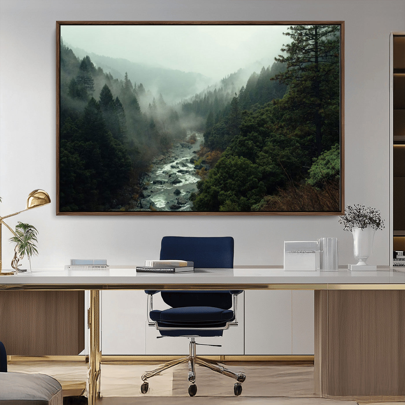 MGV-FC-36X24 - Misty Forest Wall Art | Ready to Hang and Framed | Tranquil Nature Landscape for Living Room or