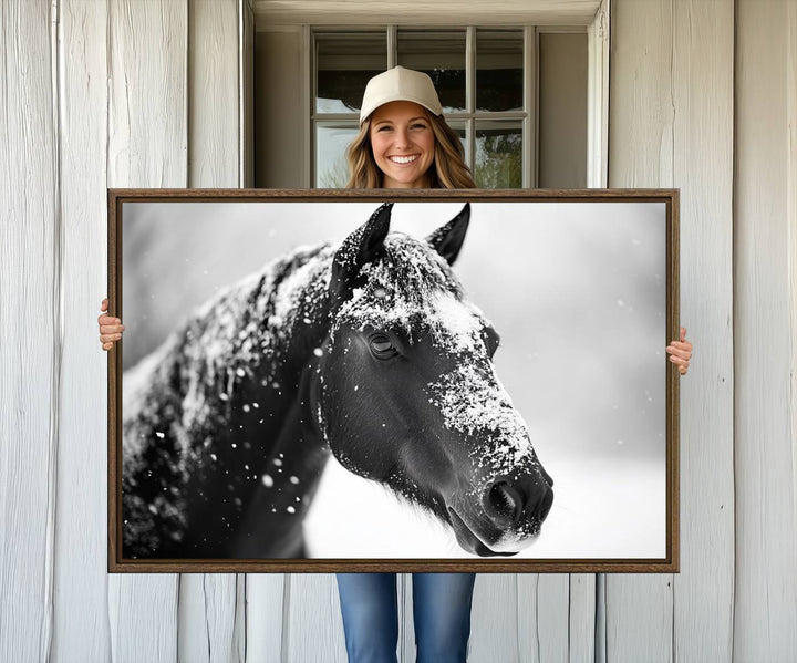 The Horse Canvas Print - Winter Horse Snow Wall Art captures winters essence beautifully.