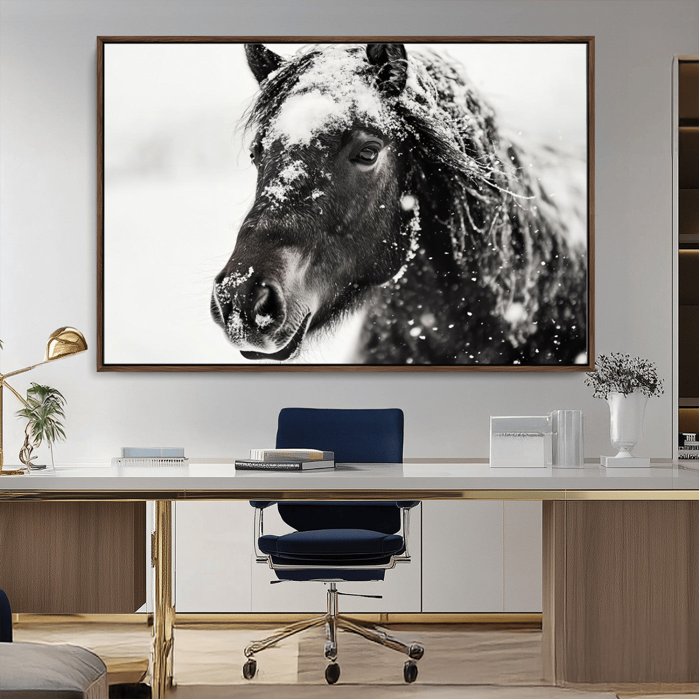 MGV-FC-36X24 - Framed Black and White Horse Wall Art | Ready to Hang and Framed | Farmhouse and Western Wall Decor