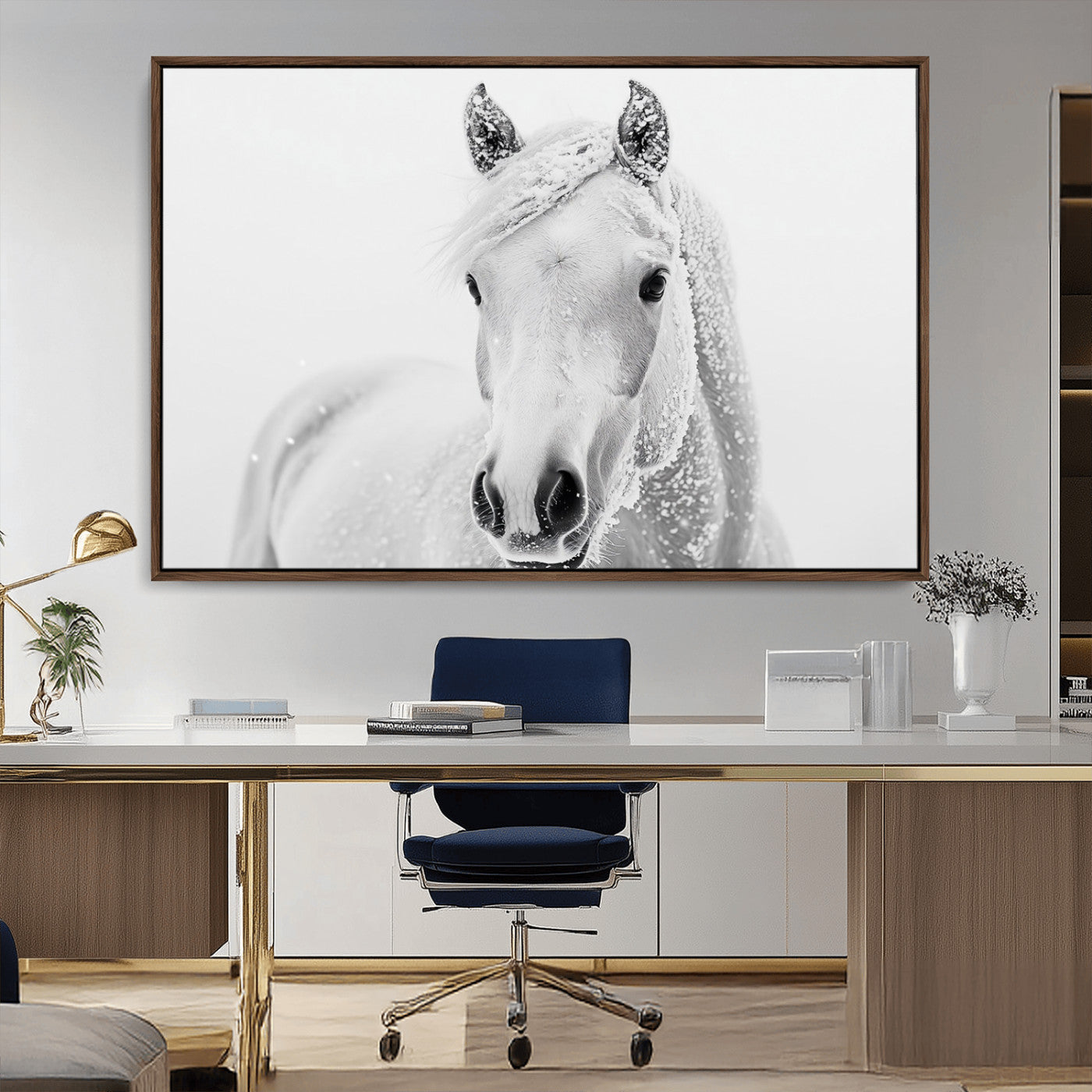 MGV-FC-36X24 - Majestic White Horse Wall Art | Ready to Hang and Framed | Farmhouse Wall Decor for Living Room