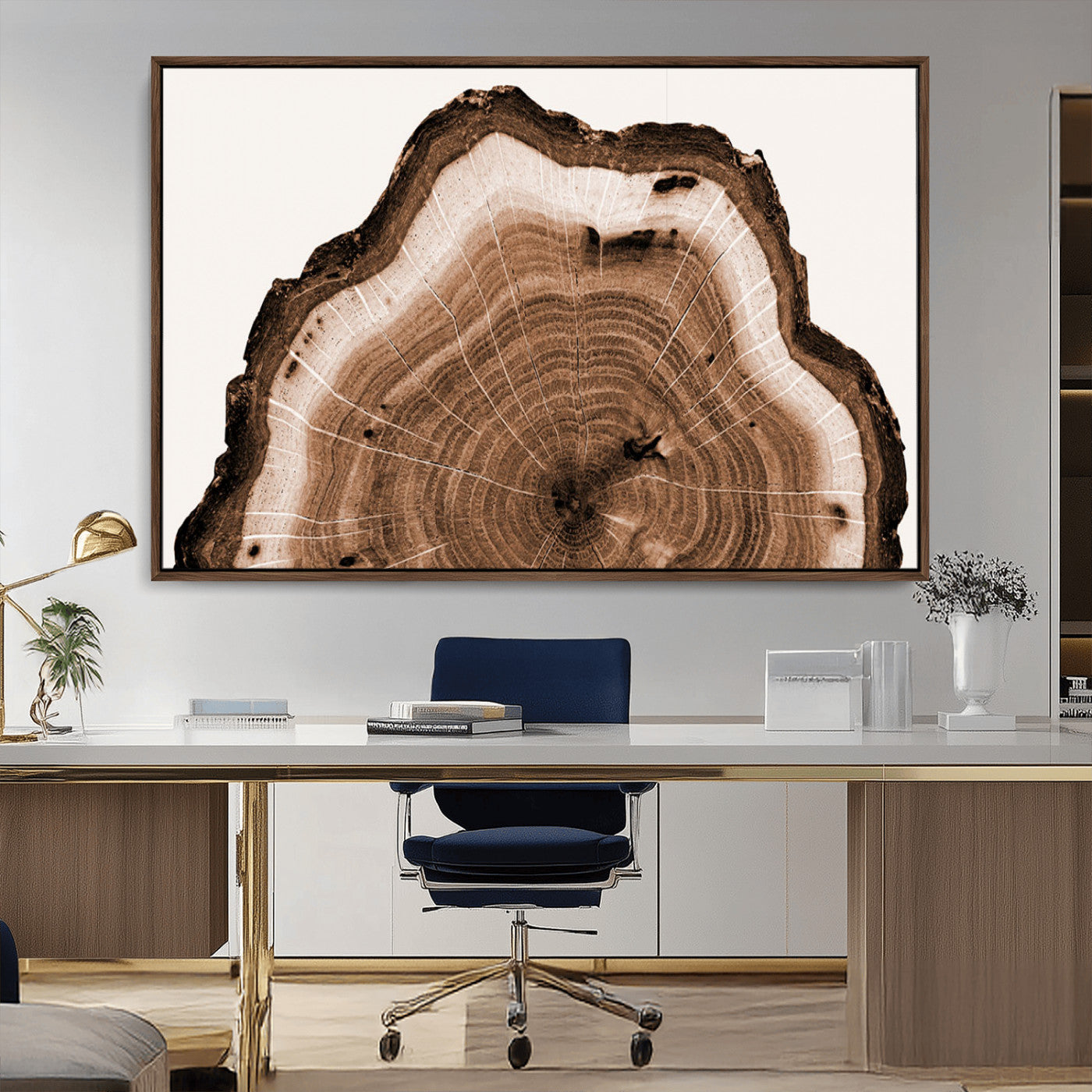 45195-MGV-CV-36X24-Rustic Wood Rings Wall Art | Nature-Inspired Tree Ring Canvas Print | Ready to Hang and Framed for