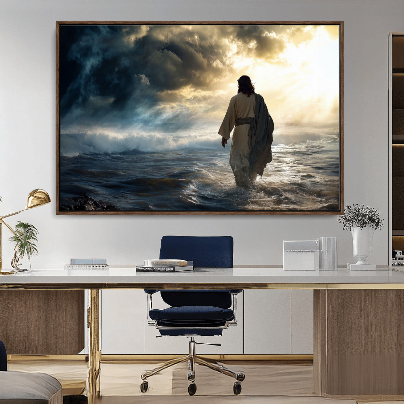 MGV-FC-36X24 - Jesus Walking on Water Wall Art | Canvas Print | Ready to Hang | Christian Home Decor | Spiritual
