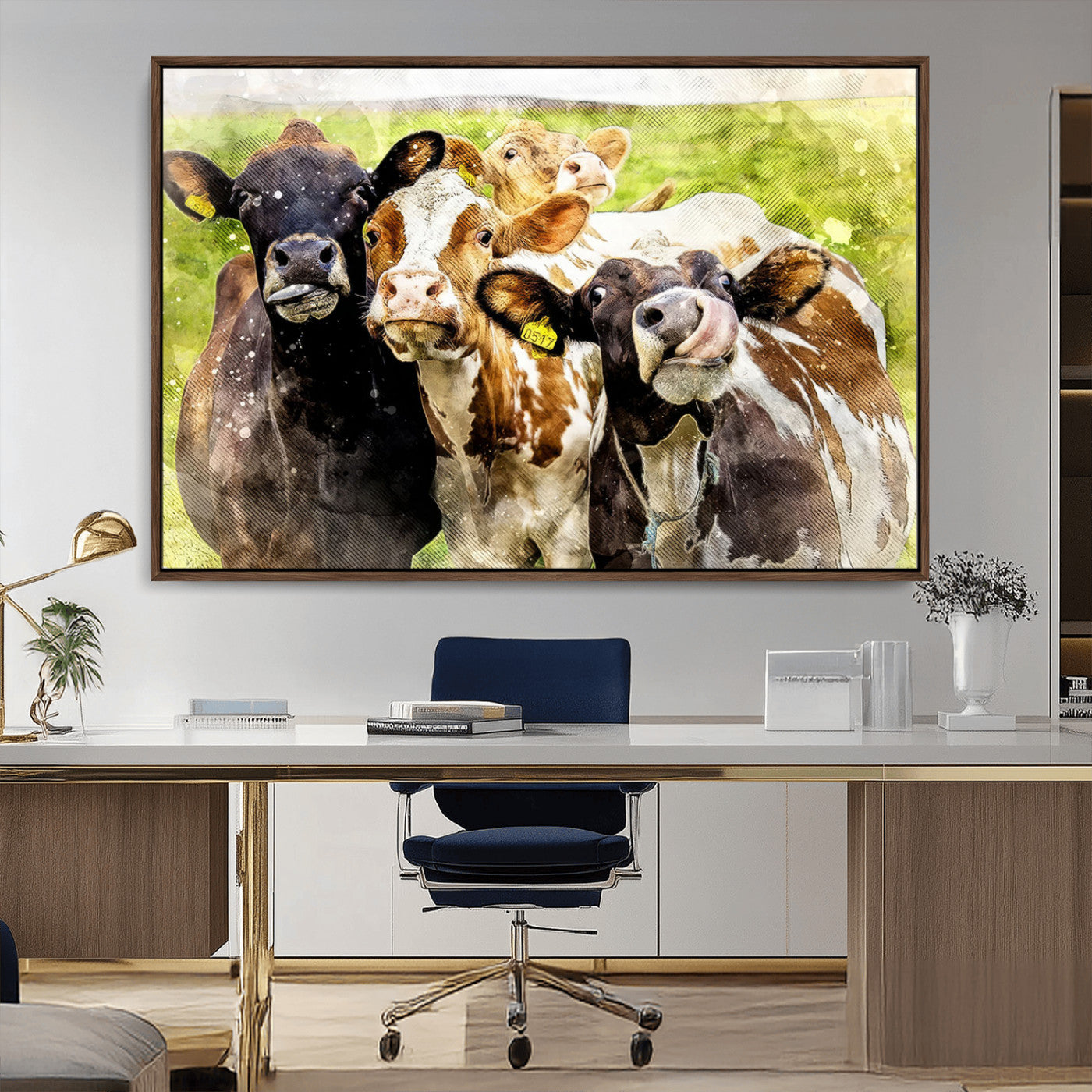 MGV-FC-36X24 - Curious Cows Farmhouse Wall Art | Ready to Hang and Framed Canvas Print | Rustic Farm Decor