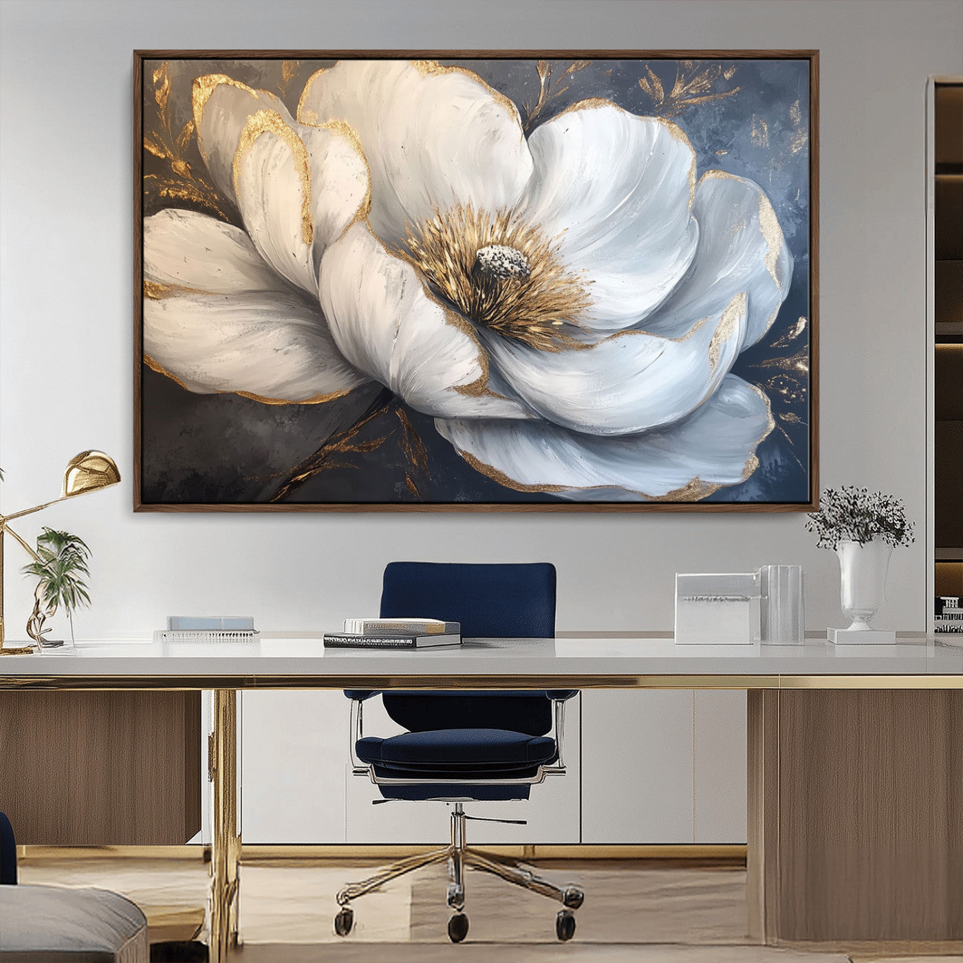 MGV-FC-36X24 - White Magnolia Flower Wall Art Canvas Print | Abstract Floral Wall Decor | Elegant Bloom Artwork |