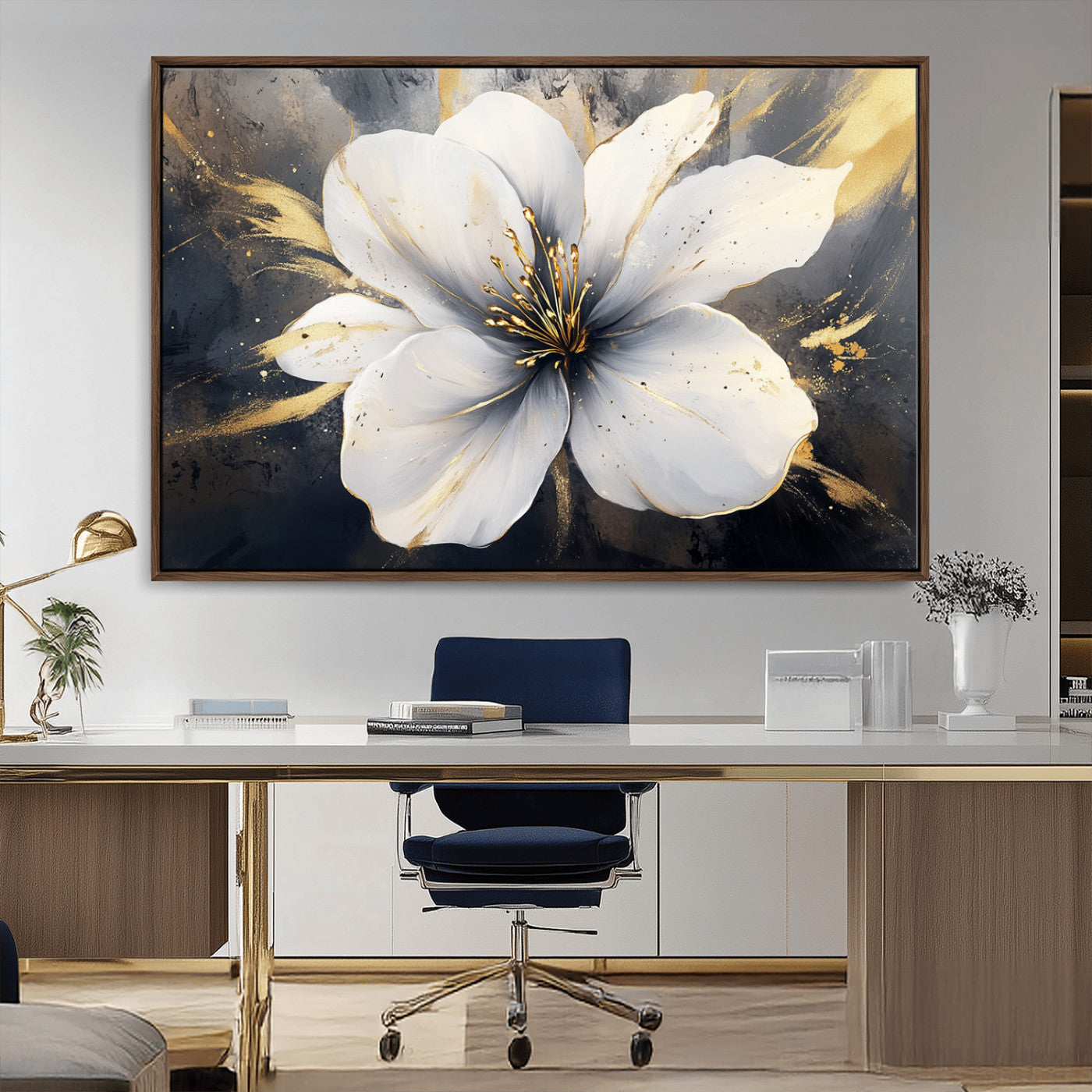 MGV-FC-36X24 - White Flower Wall Art Canvas Print | Ready to Hang | Abstract Floral Wall Decor | Elegant Bloom