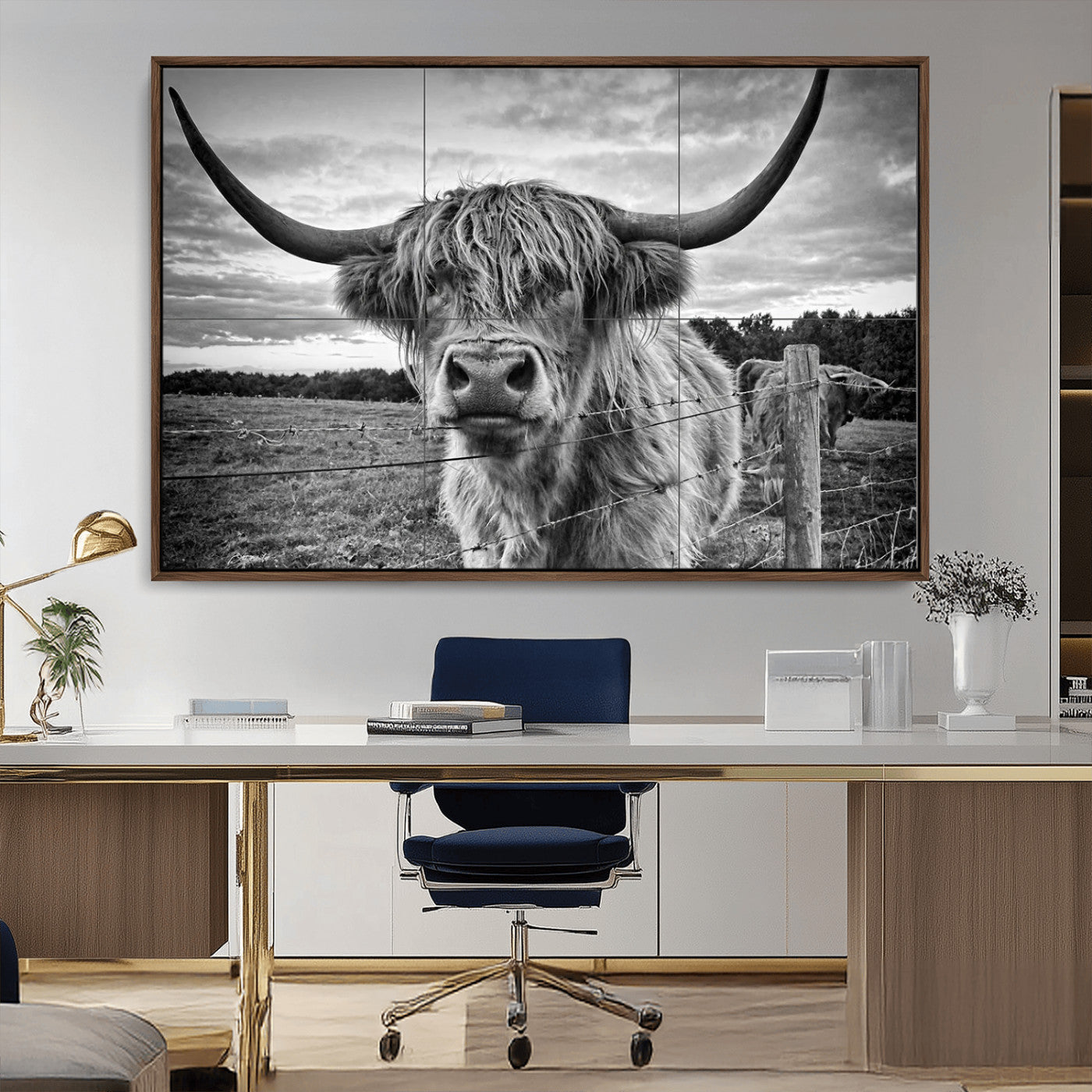 MGV-FC-36X24 - Scottish Highland Cow Wall Art Canvas Print | Ready to Hang and Framed | Rustic Farmhouse Decor