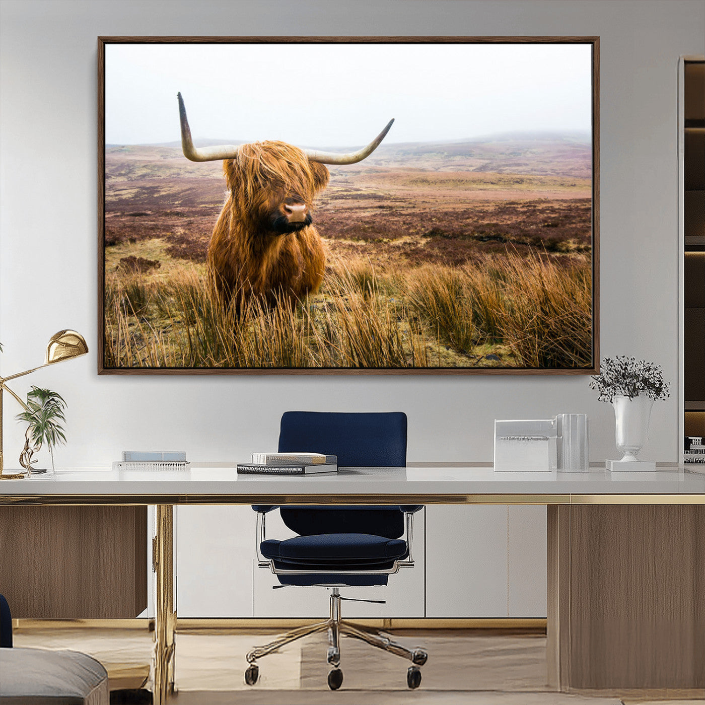 97274-MGV-CV-36X24-Scottish Highland Cow Canvas Wall Art – Rustic Farmhouse Charm with Highland Cattle – Ready to Hang