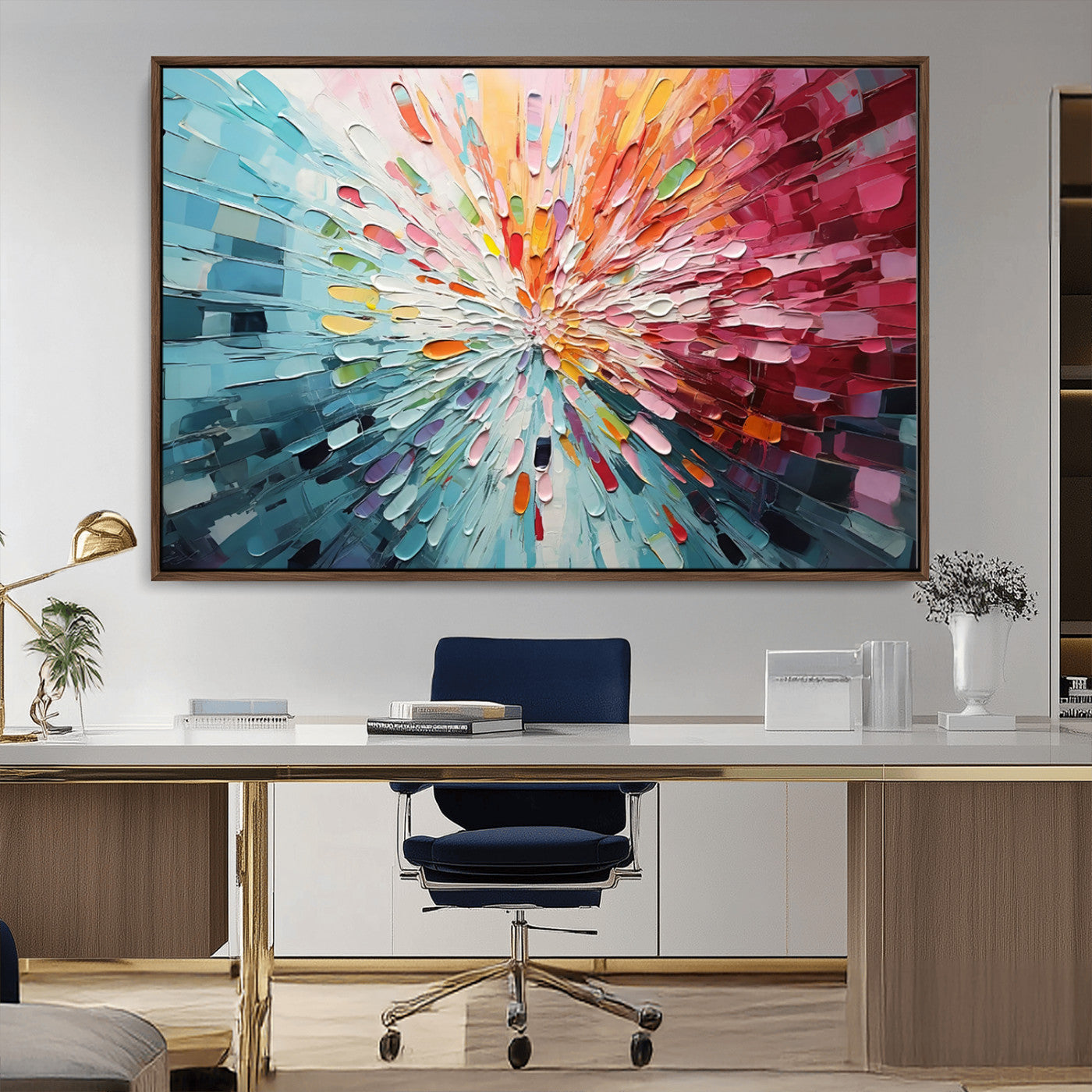 MGV-FC-36X24 - Radiant Bloom Abstract Floral Wall Art Canvas Print - Colorful Burst - Modern Living Room Decor -