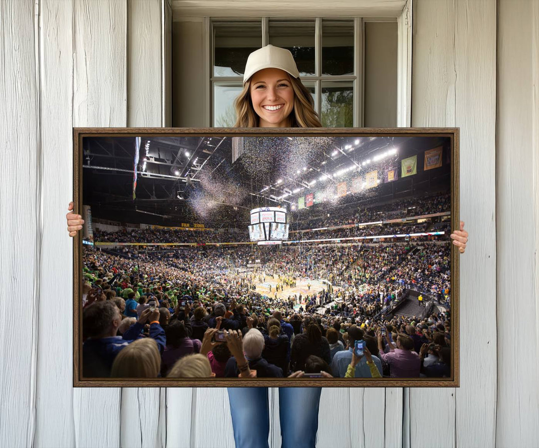 Our ready-to-hang canvas print captures the vibrant scene of the Bridgestone Arena illuminated with fans and confetti.