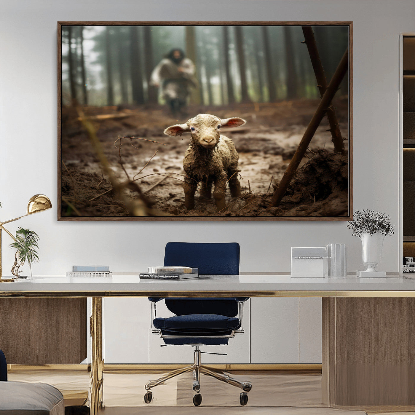 MGV-FC-36X24 - Jesus Running After a Lost Lamb Canvas Wall Art Print