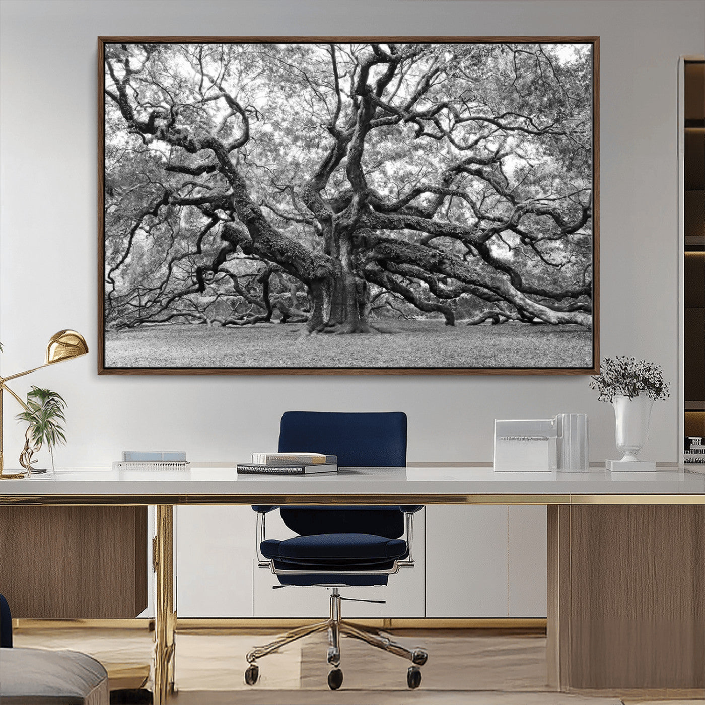 MGV-FC-36X24 - Black White Angel Oak Tree Wall Art - Timeless Nature-Inspired Canvas for Rustic, Modern, or
