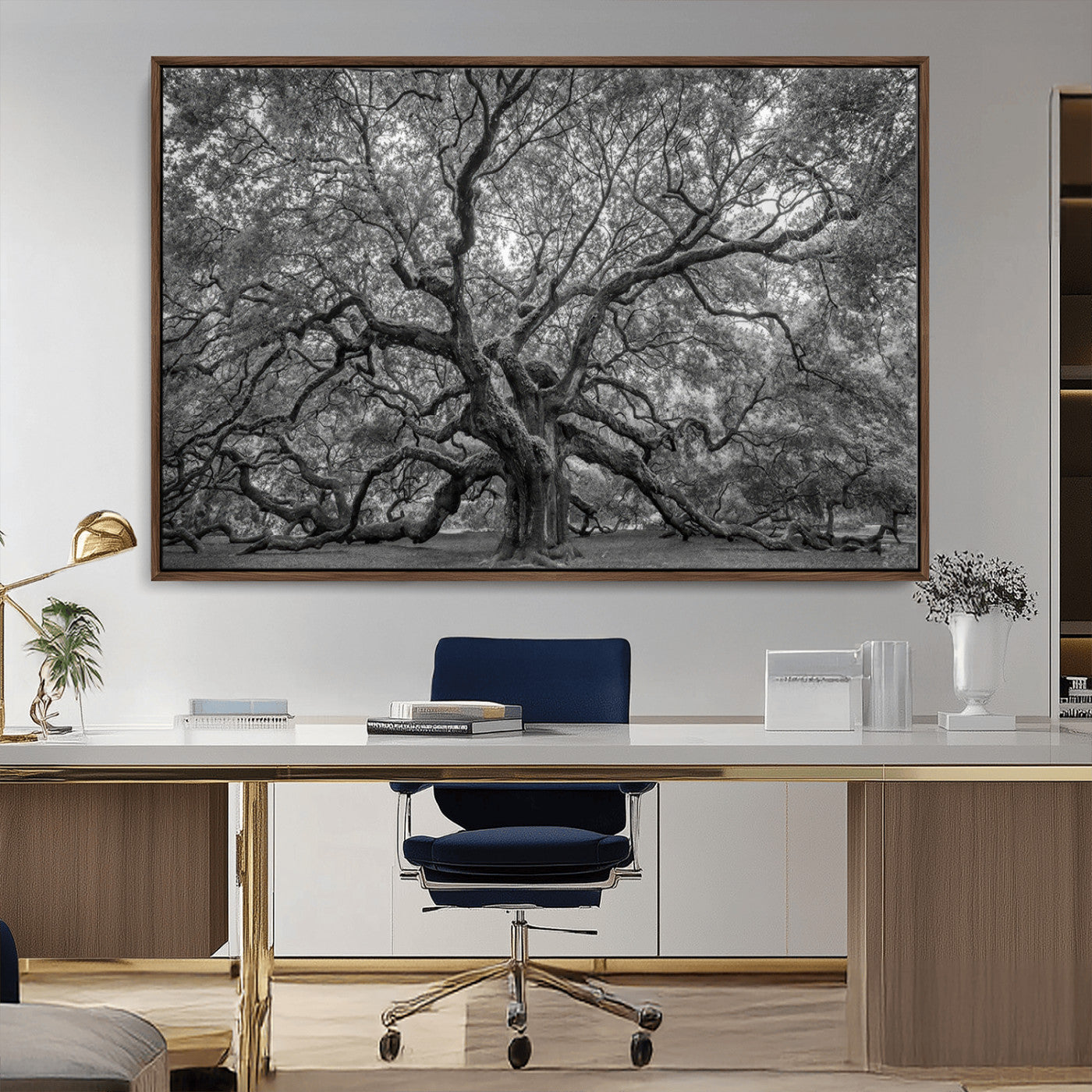 97240-MGV-CV-36X24-Majestic Angel Oak Tree Black and White Canvas Print – Multi Panel Wall Art, Giclée Print, Ready to