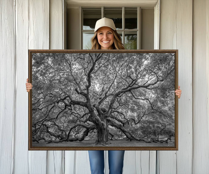 The Majestic Angel Oak Tree canvas print enhances minimalistic decor with its nature photography.