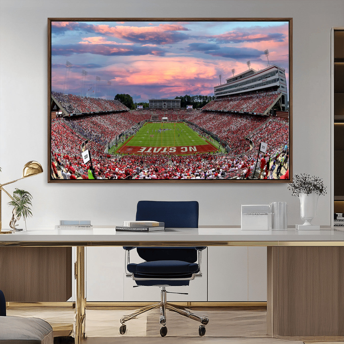 MGV-FC-36X24 - Carter-Finley Stadium Art Sunset Game Triple Canvas Wall Art - NC State Wolfpack Football Match