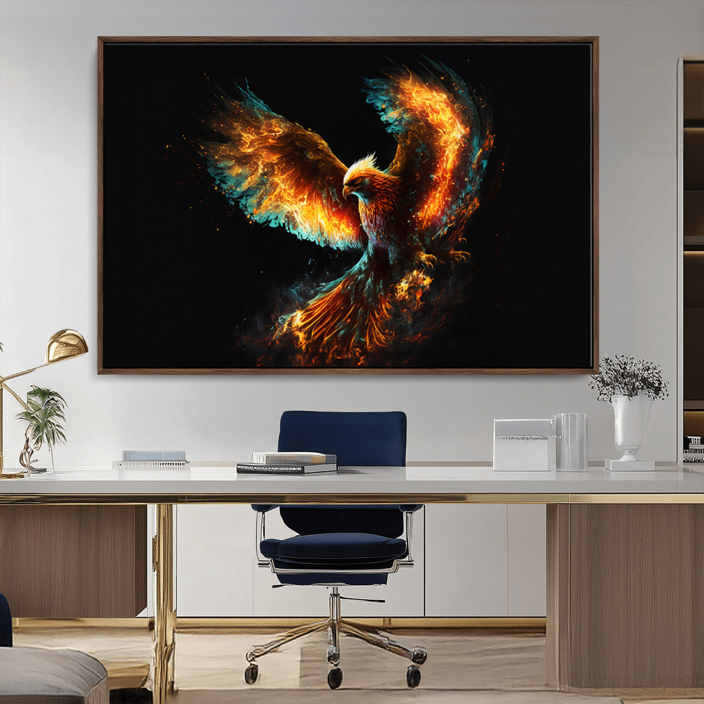 MGV-FC-36X24 - Fiery Phoenix Canvas Print | Ready to Hang Wall Art | Bold Fantasy Decor for Living Room | Majestic