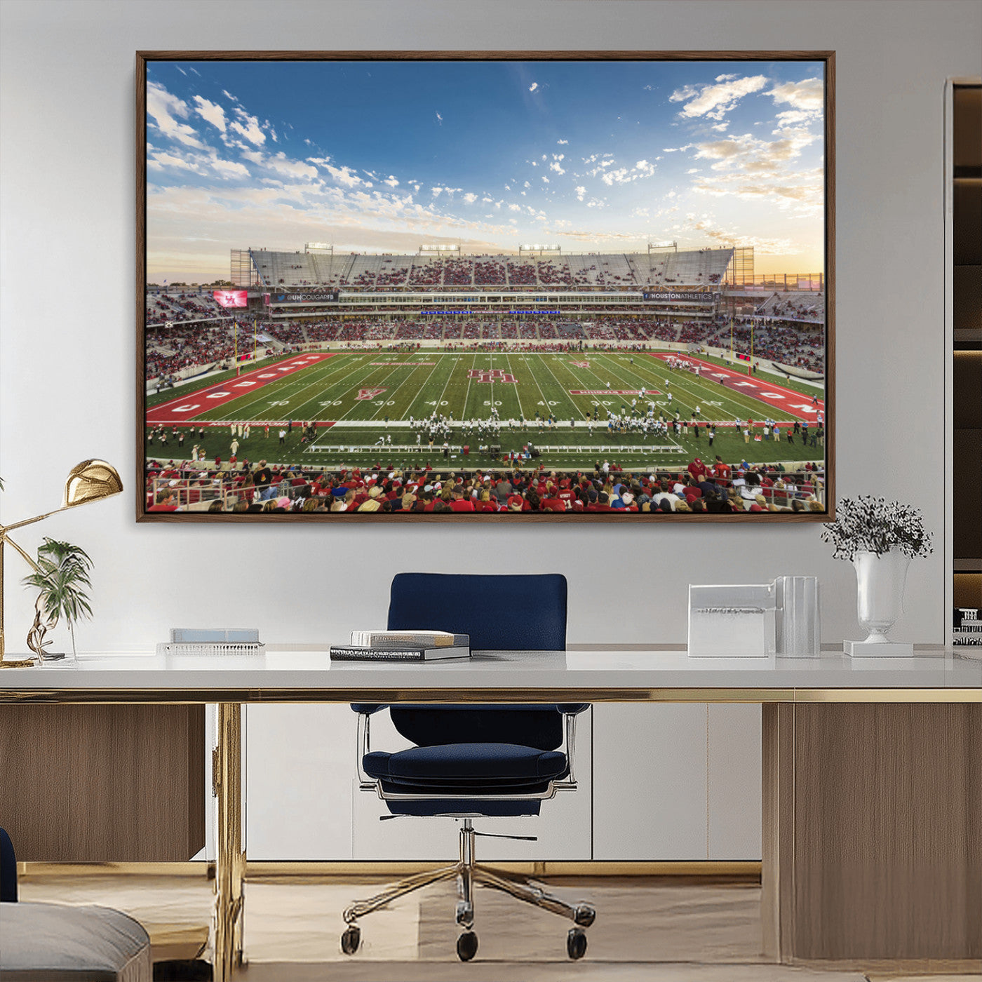 MGV-FC-36X24 - Framed Houston Cougars Football Team Print - Houston TDECU Stadium Wall Art Canvas Print