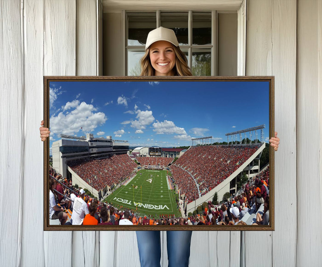 This Lane Stadium print captures Virginia Tech on the field along with the vibrant crowd, making it the perfect wall art for Hokies fans.