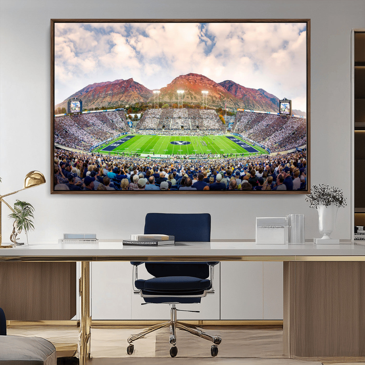MGV-FC-36X24 - Brigham Young University Cougars Football Team Print - Provo LaVell Edwards Stadium Wall Art Canvas