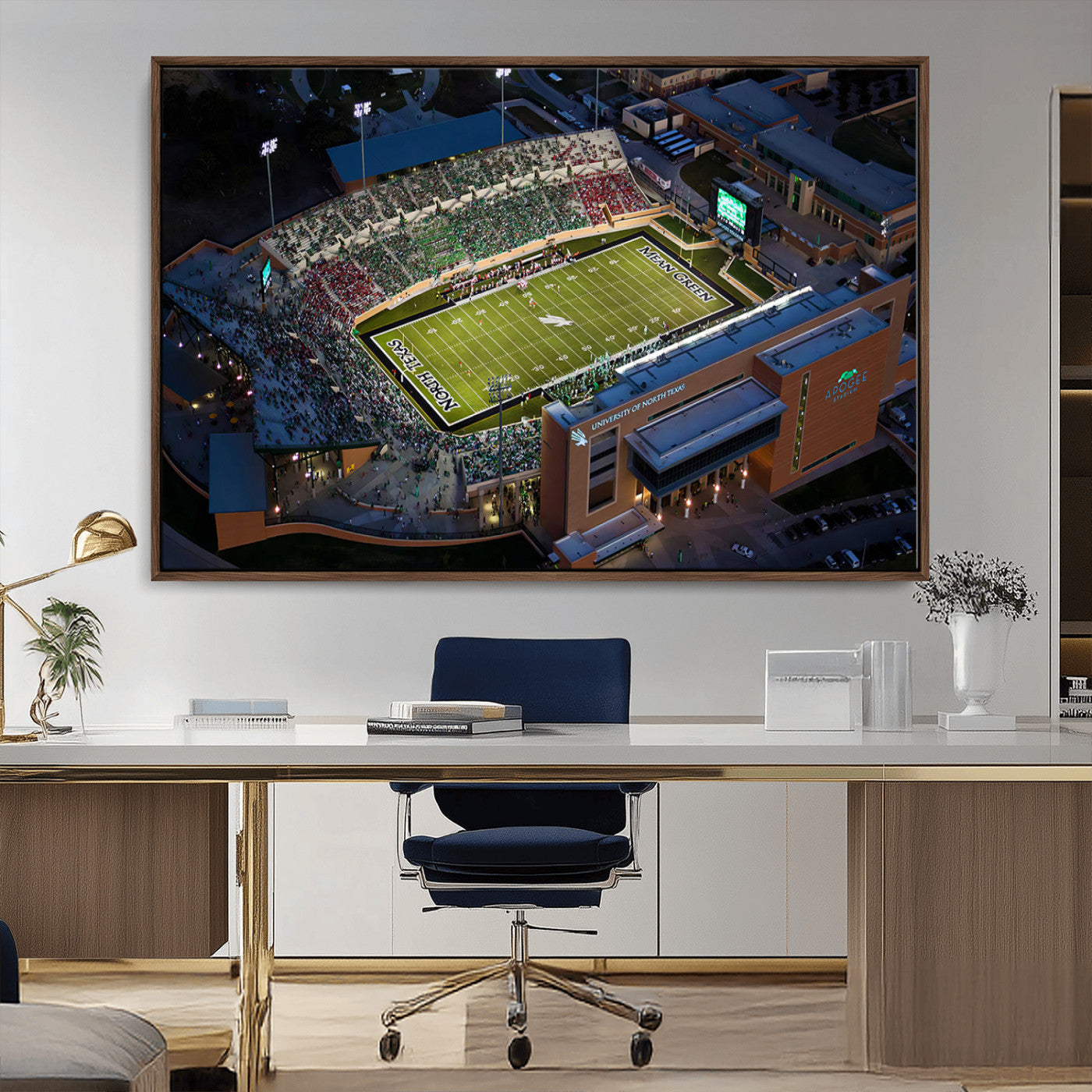 MGV-FC-36X24 - University of North Texas Mean Green Football Artwork, Football Team Print - Denton DATCU Stadium