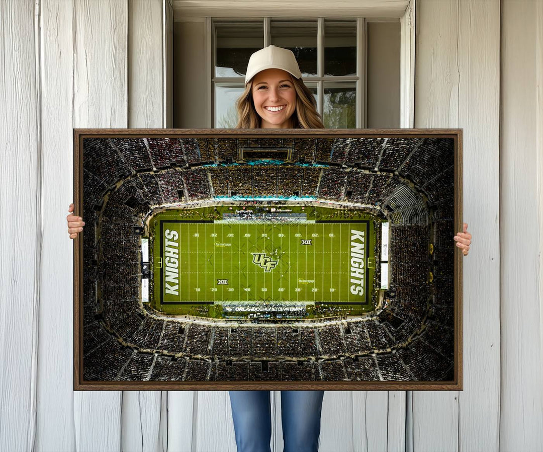 The UCF Knights Orlando Stadium Canvas Print, showcasing KNIGHTS in the end zones.