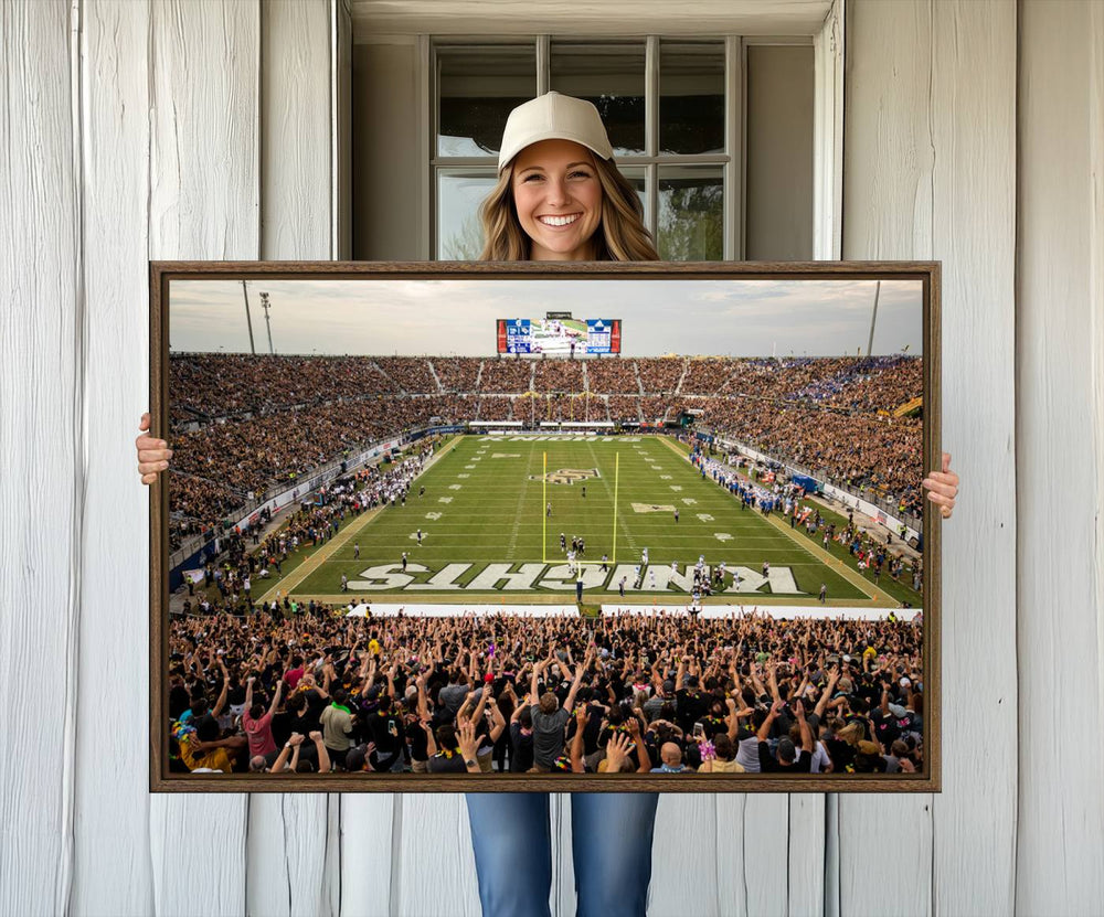 Gallery-quality wall art of the UCF Knights at Orlando FBC Mortgage Stadium, capturing a packed stadium and vibrant field.