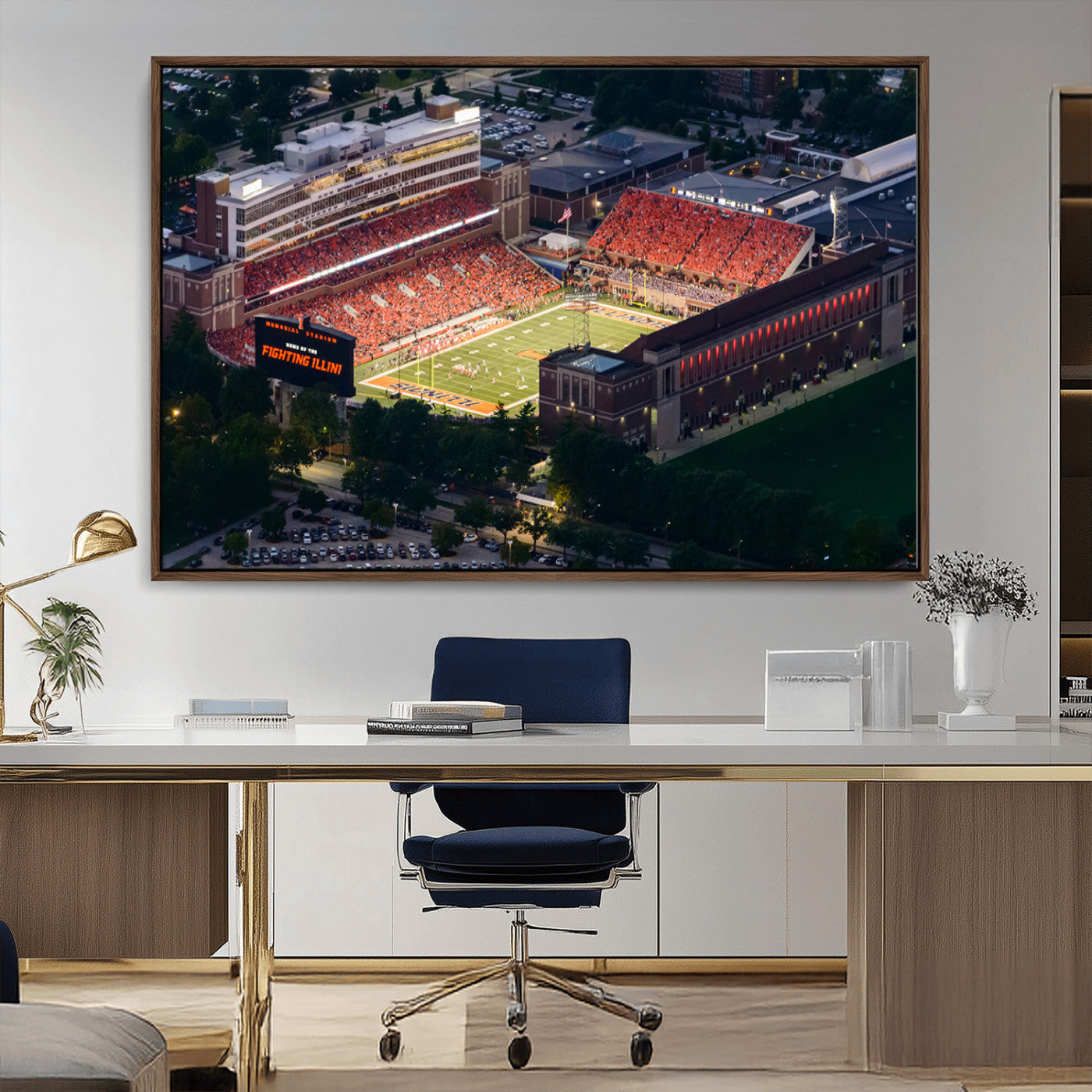 MGV-FC-36X24 - University of Illinois Fighting Illini Football Team Print - Champaign Illinois Memorial Stadium