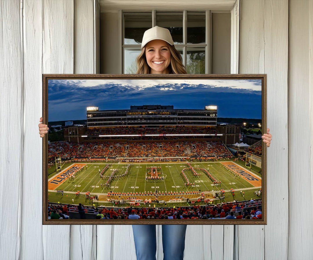 The University of Illinois band is depicted on a gallery-quality canvas wall art print.