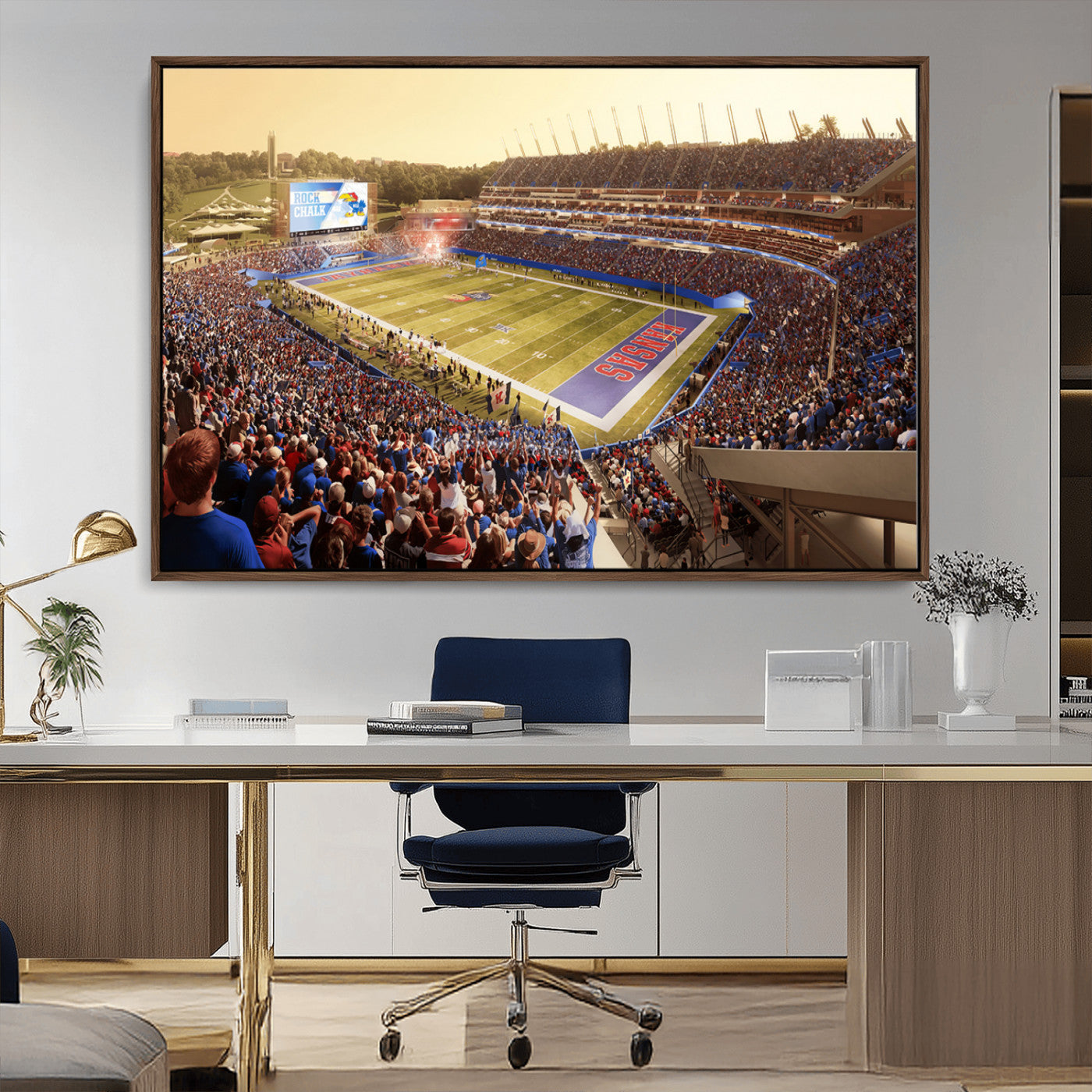 MGV-FC-36X24 - University of Kansas Jayhawks Football Team Print - Lawrence Kansas Memorial Stadium Wall Art Canvas