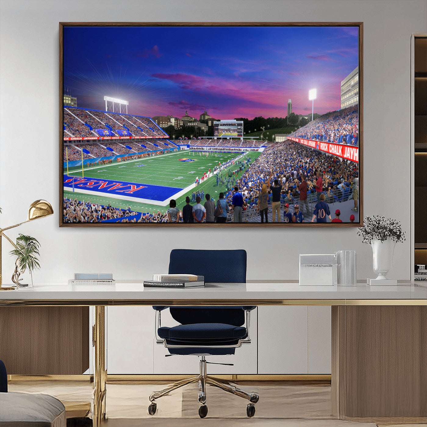 MGV-FC-36X24 - University of Kansas Jayhawks Football Team Print Canvas- Lawrence Kansas Memorial Stadium Wall Art