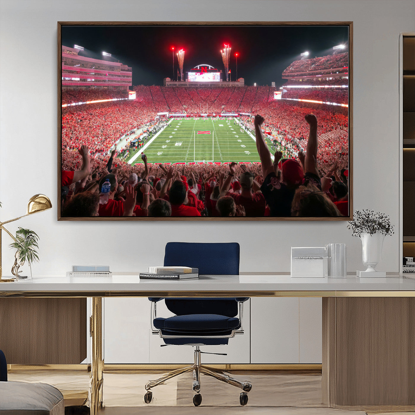 MGV-FC-36X24 - University of Nebraska Cornhuskers Football Team Print - Lincoln Memorial Stadium Wall Art Canvas