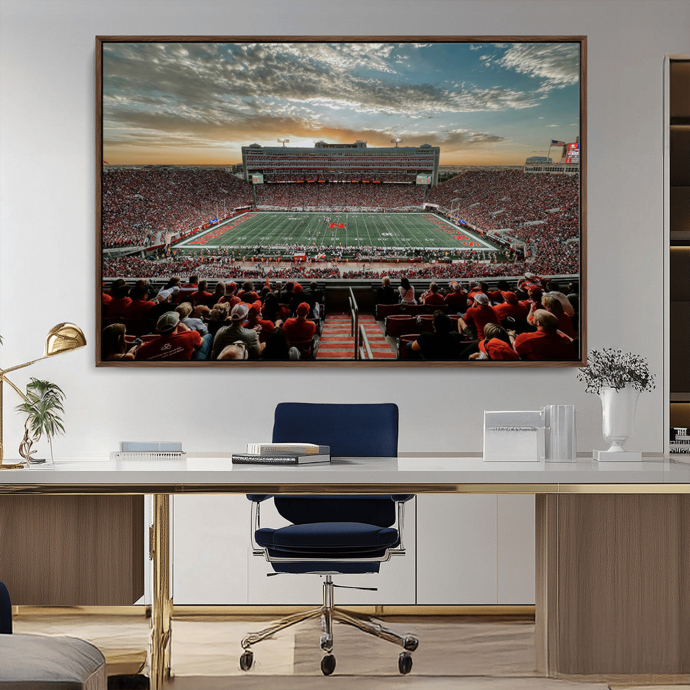 MGV-FC-36X24 - University of Nebraska Cornhuskers Football Team Print - Lincoln Memorial Stadium Art Canvas Print
