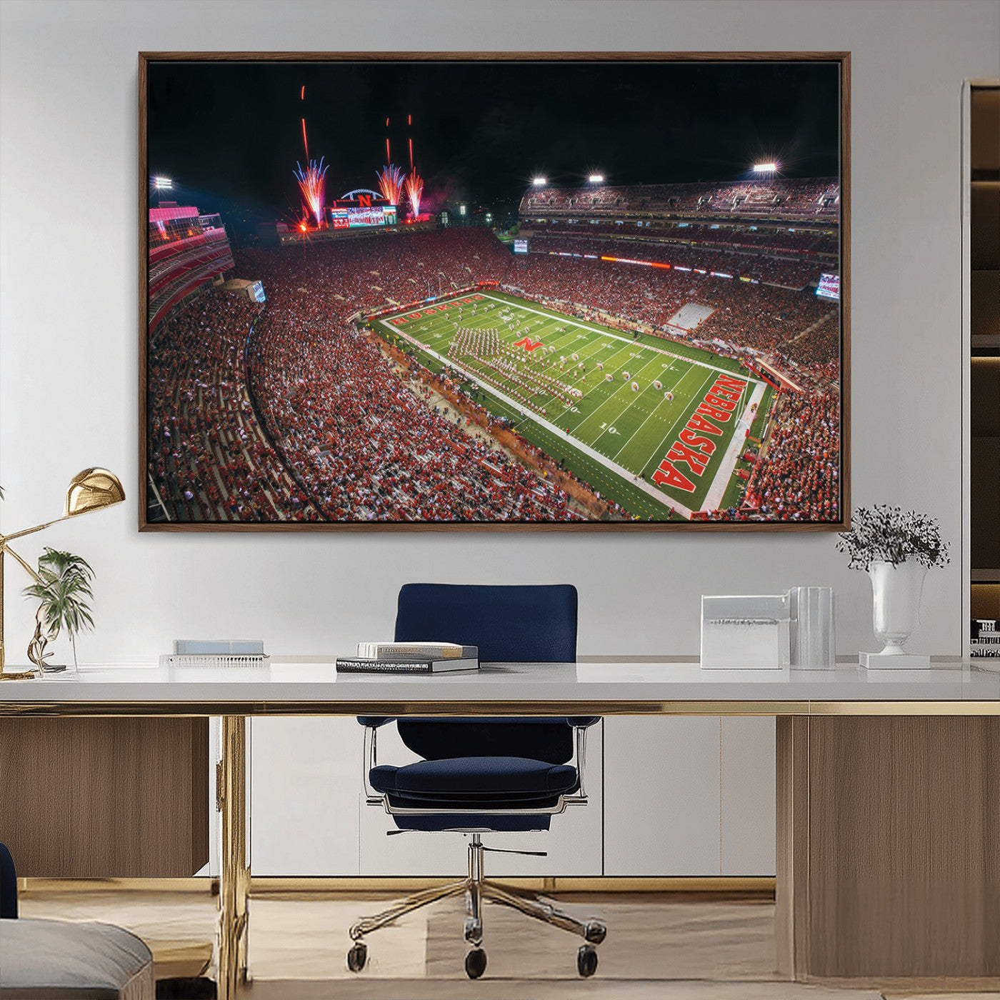 MGV-FC-36X24 - University of Nebraska Cornhuskers Football Team Print - Lincoln Memorial Stadium Wall Art Canvas