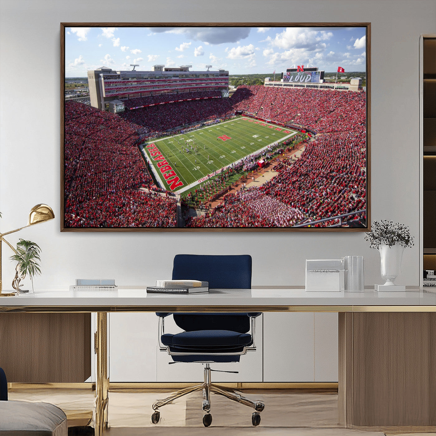 MGV-FC-36X24 - University of Nebraska Cornhuskers Football Team Print - Lincoln Memorial Stadium Wall Art Canvas
