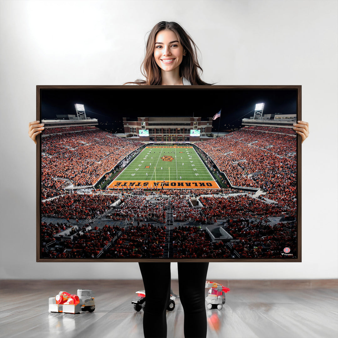 Oklahoma State Cowboys Football Team Print - Stillwater Boone Pickens Stadium Wall Art Canvas Print