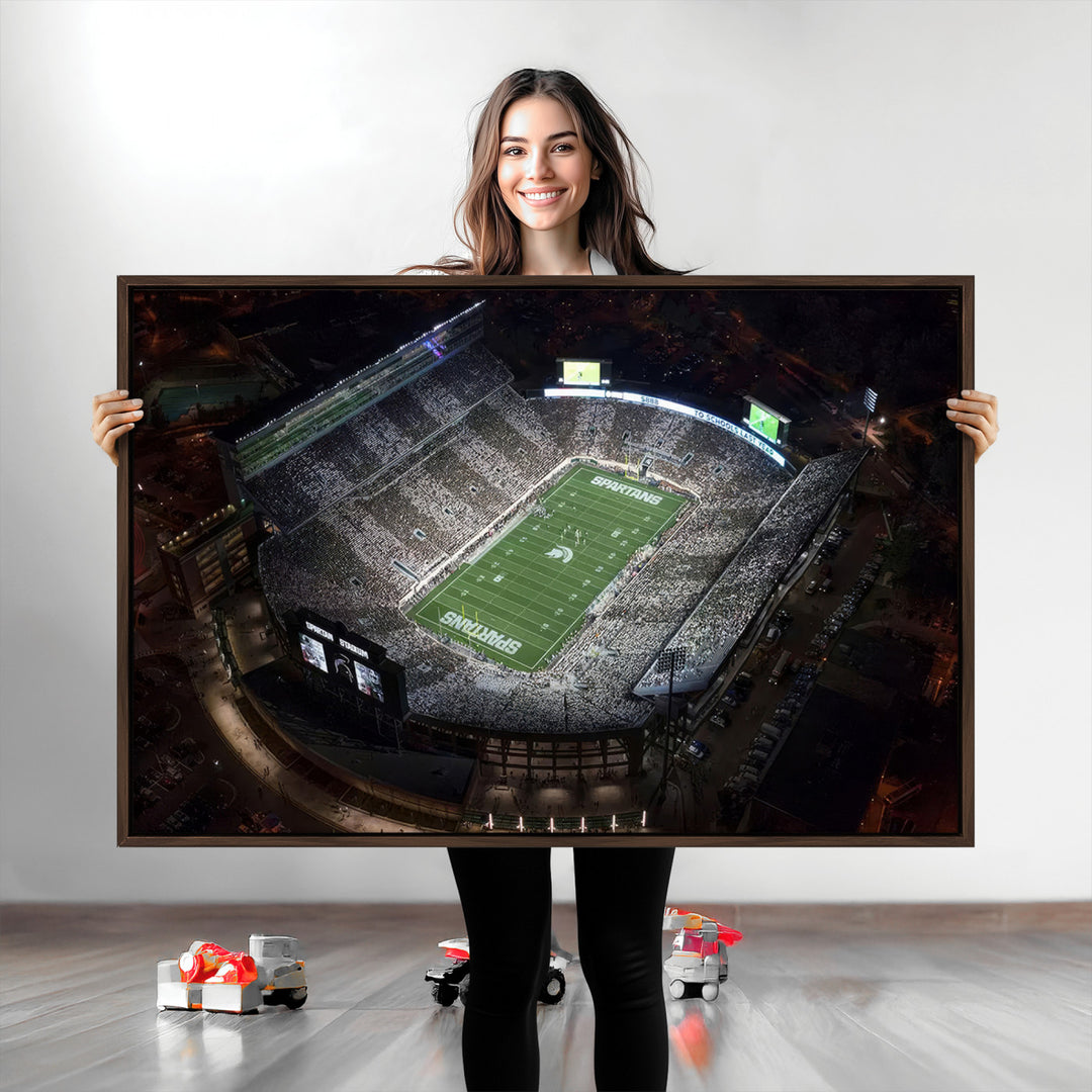 Michigan State Spartans Football Team Print - East Lansing Spartan Stadium Print Wall Art
