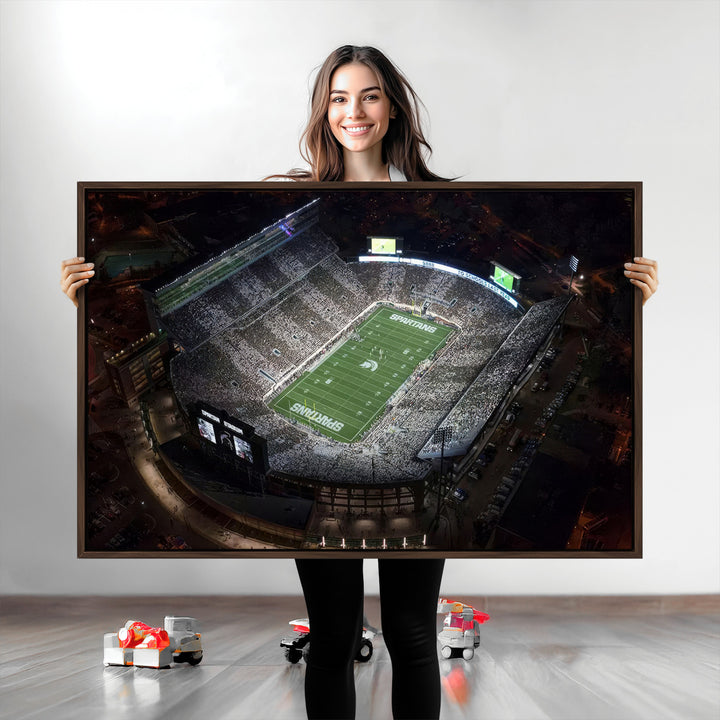 Michigan State Spartans Football Team Print - East Lansing Spartan Stadium Print Wall Art
