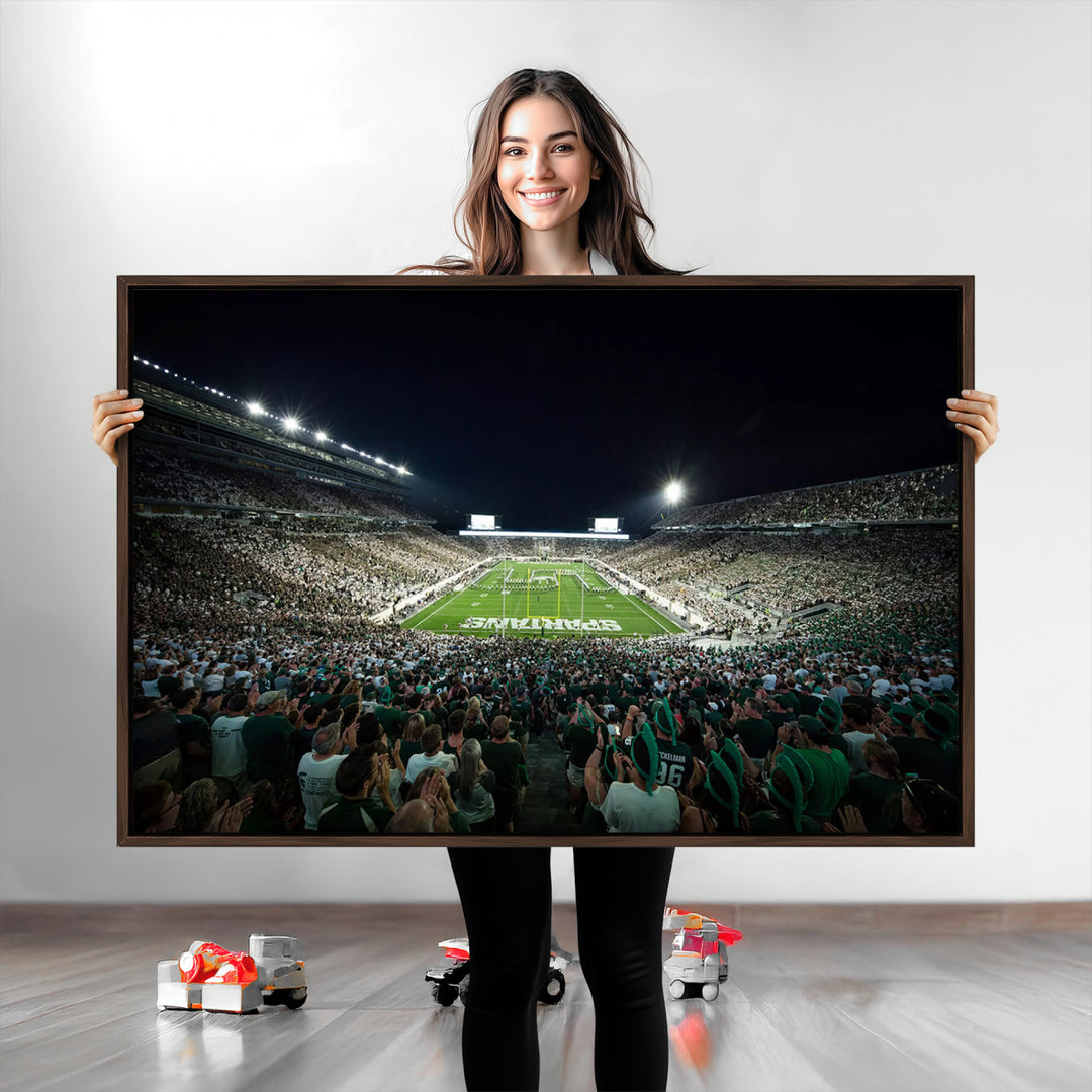 Michigan State Spartans Football Team Print - East Lansing Spartan Stadium Wall Art Canvas Print