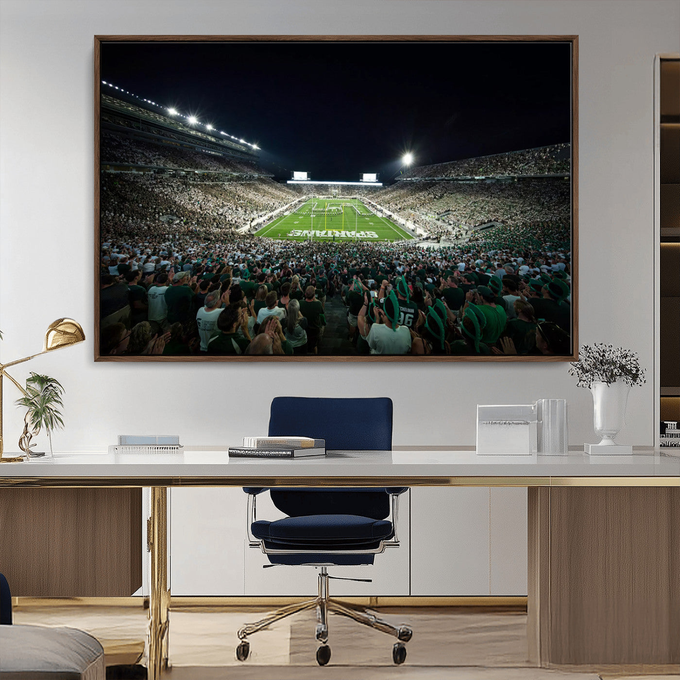 MGV-FC-36X24 - Framed Michigan State Spartans Football Team Print - East Lansing Spartan Stadium Wall Art Canvas