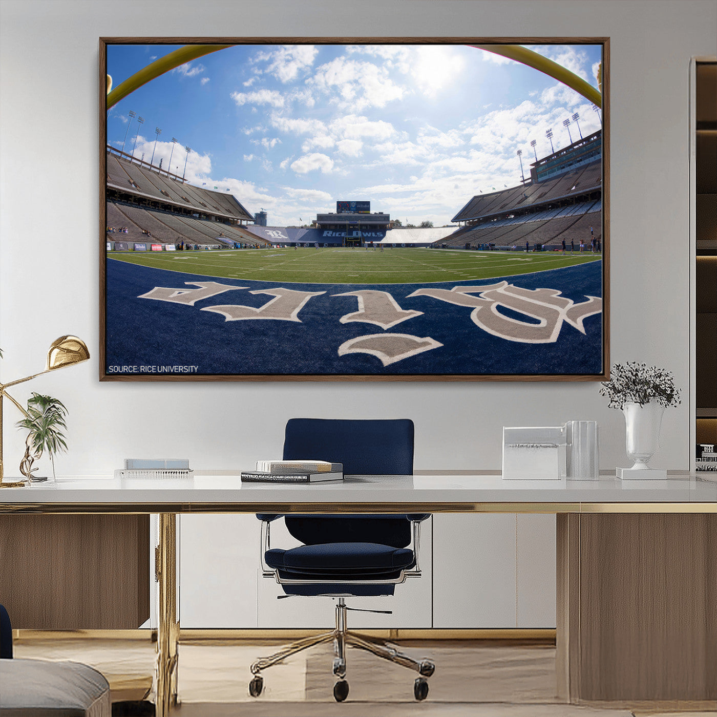MGV-FC-36X24 - Rice University Owls Football Team Print - Houston Rice Stadium Wall Art Canvas Print