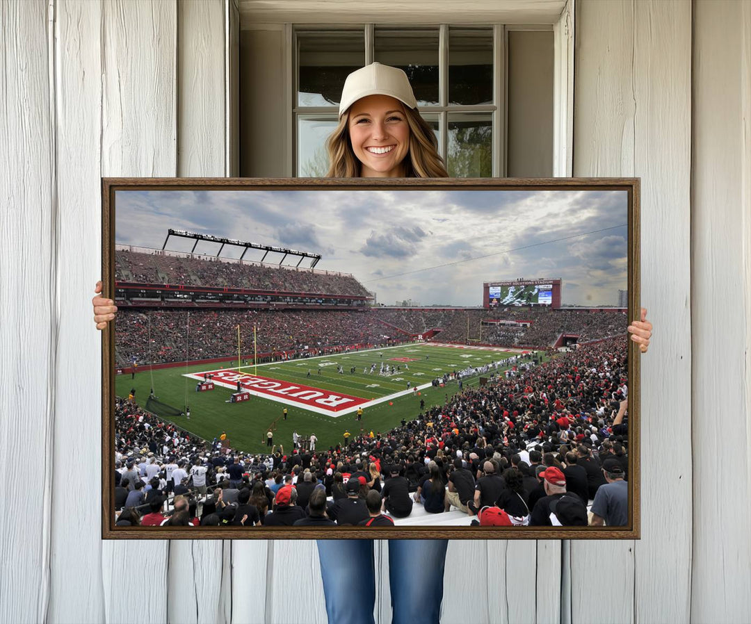 Premium canvas print depicting the Rutgers Scarlet Knights football at SHI Stadium, Piscataway.