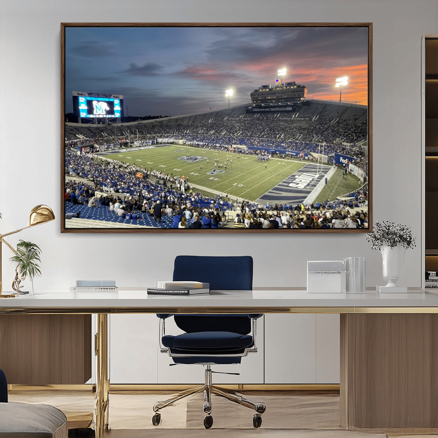 MGV-FC-36X24 - Memphis Tigers Football Team Print - Memphis Simmons Bank Liberty Stadium Wall Art Canvas Print