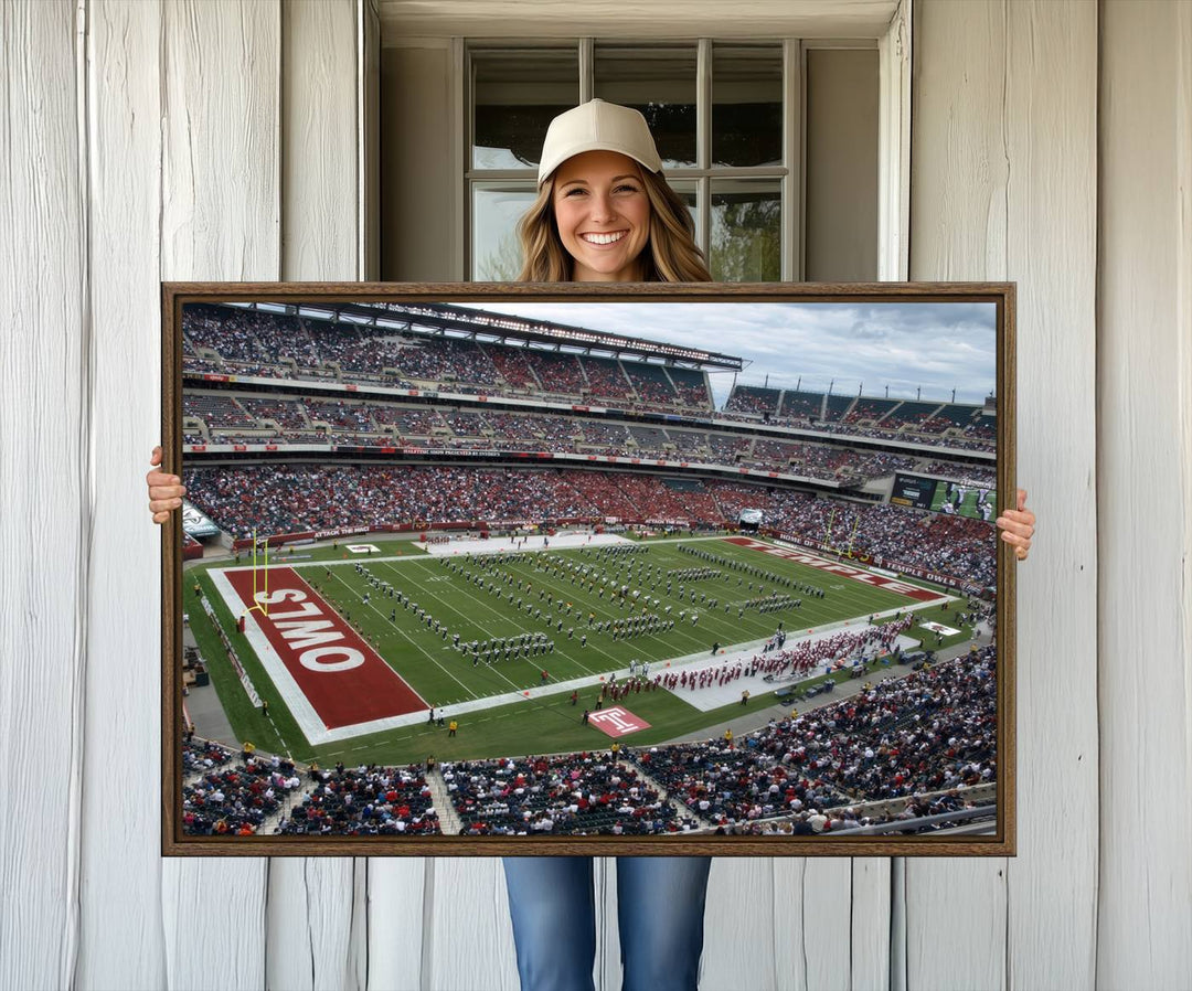 Aerial view wall art of Lincoln Financial Field during a Temple Owls game.