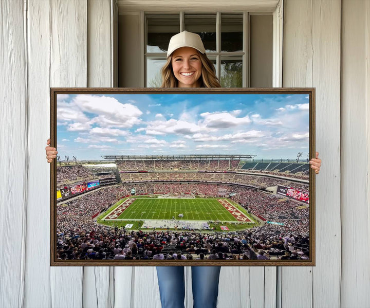 The Temple University Owls Athletics canvas print of a game at Lincoln Financial Field.