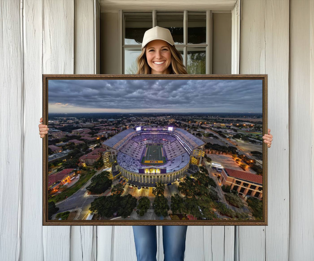 The LSU Tigers Football Team Baton Rouge Tiger Stadium Canvas is displayed prominently, capturing attention with its vivid depiction of the iconic stadium.