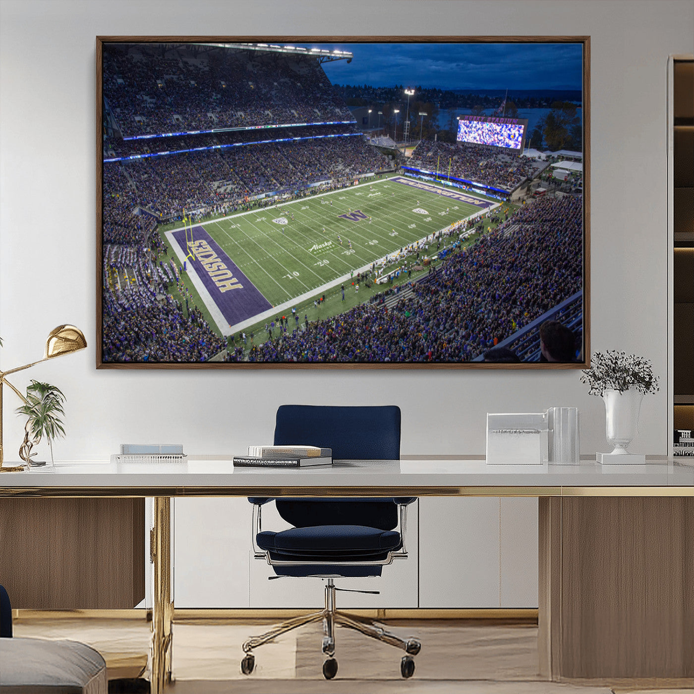 MGV-FC-36X24 - The University of Washington Huskies Football Team Print - Seattle Husky Stadium Wall Art Canvas