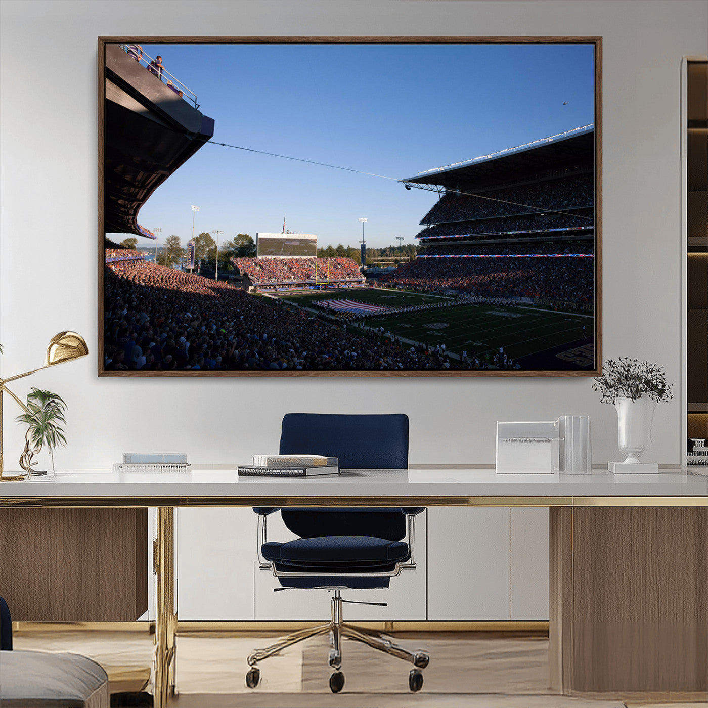 MGV-FC-36X24 - The University of Washington Huskies Football Team Print - Seattle Husky Stadium Wall Art Canvas
