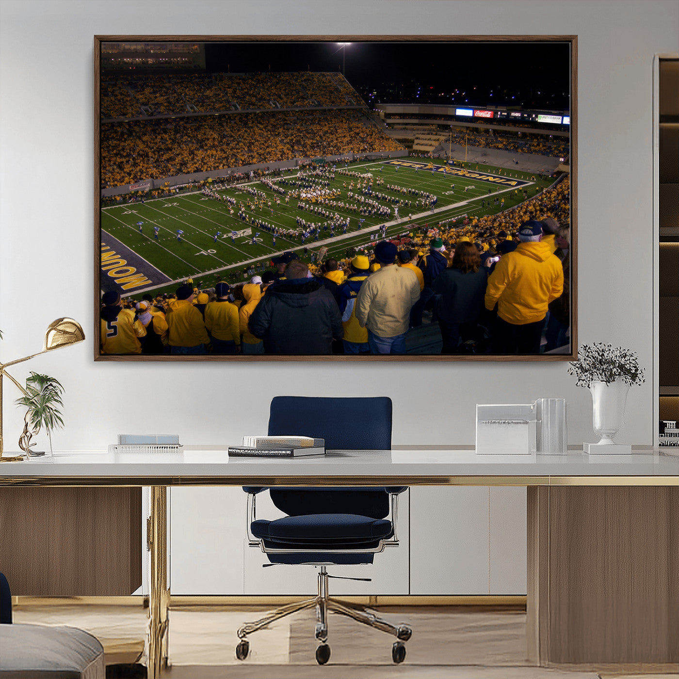 MGV-FC-36X24 - West Virginia Uni Mountaineers Football Team Print - Milan Puskar Stadium Canvas Print Wall Art,